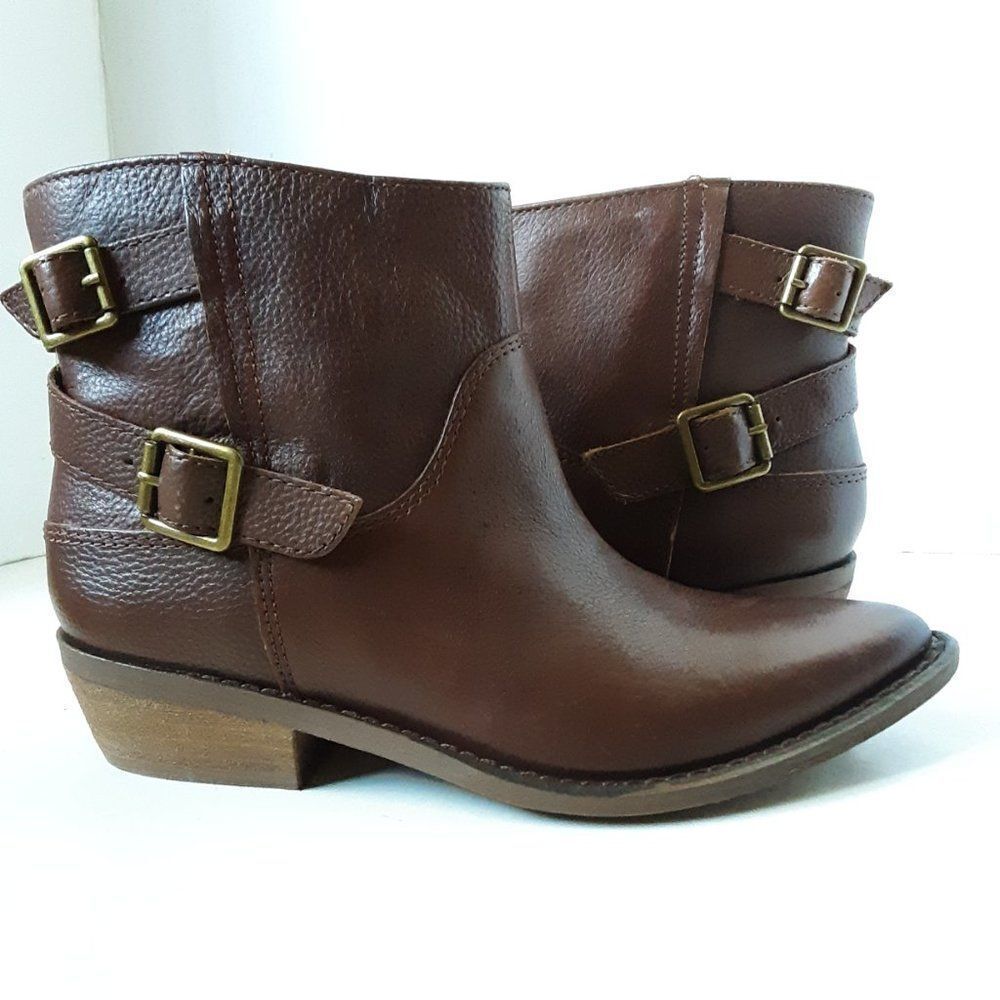 Lucky Brand Caelyn Women's Brown Leather Buckle Ankle Boots size 5M